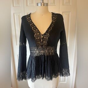 Catherine Malandrino Black Lace Peplum Blouse